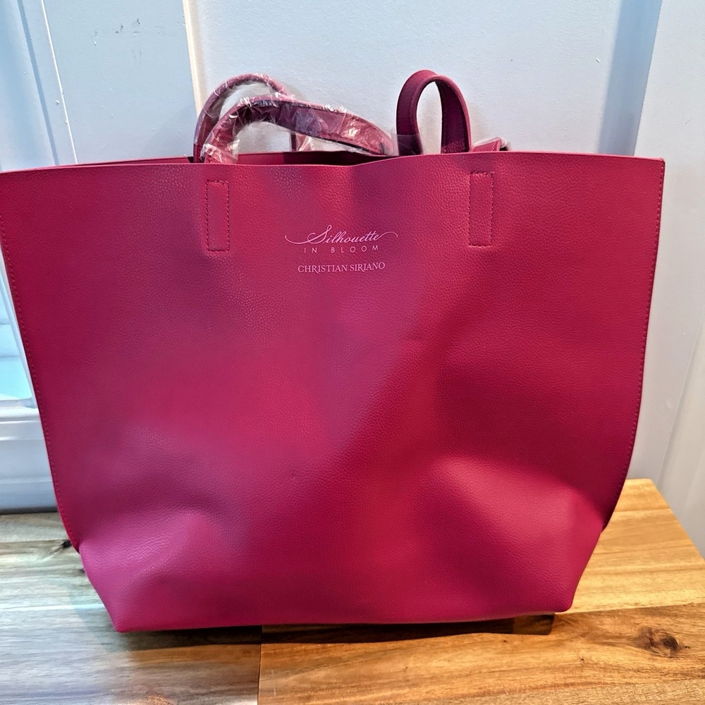 Christian Siriano Silhouette in Bloom Oversized Pink Tote Bag Vegan Leather NWOT